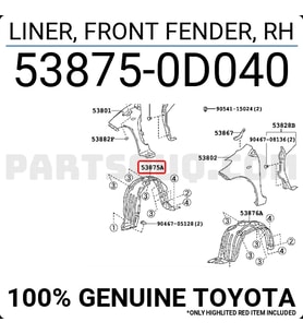 Toyota Yaris Ön Çamurluk Davlumbazı Sağ 200611 (Oem No:  538750D040)