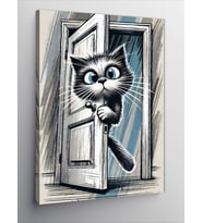Kanvas Tablo Meraklı Kedi ve Kapı Sürprizi
