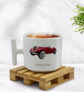 BK Gift Kişiye Özel Retro Otomobil Tasarımlı T Kulplu Beyaz Middle Kupa Bardak-4