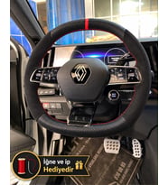 Renault Megane E-Tech Dikme Direksiyon Kılıfı Alcantara Süet Mat Karbon Kırmızı Yüzük ve Dikiş 2022-2026