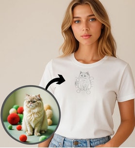 BK Gift Kişiye Özel Evcil Hayvan Line Art Tasarımlı Kadın Tişört, Sevgiliye Hediye, Arkadaşa Hediye, Trend T-Shirt (Beyaz)