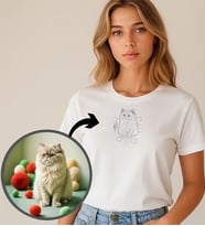 BK Gift Kişiye Özel Evcil Hayvan Line Art Tasarımlı Kadın Tişört, Sevgiliye Hediye, Arkadaşa Hediye, Trend T-Shirt (Beyaz)