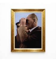 Tablore Kocatepe Atatürk Tablo - Dürbünlü Atatürk Kanvas Tablo - Altın Çerçeveli Tarihi Dekoratif Resim