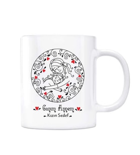 Anneler Gününe Özel Kupa Bardak - Anne Kız Desen Siyah
