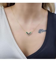 Kelebek Çift Katlı 18K Altın Kaplama Kolye (Karışık)