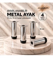 4 Adet Metal Ayarlanabilir 10 cm Krom Destek Ayak Mobilya Kanepe Baza Koltuk Dolap Sehpa TV Ünitesi Ayağı