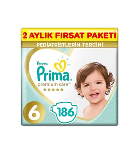 Prima Premium Care Bebek Bezi 6 Beden 186 Adet 2 Aylık Fırsat Paketi (Krem)