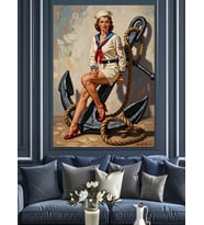 Çapa Önünde Pin-Up Kızı Dekoratif Kanvas - Mdf Ahşap Tablo