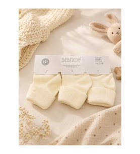 Bebitof 3 Çift Bebek Pamuklu Kıvırmalı Soket Çorap Ekru BBTF.413.ÇRP.EKR
