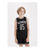 Defacto Bisiklet Yaka Baskılı Siyah Erkek Çocuk Kolsuz T-shirt C8592A8/BK81