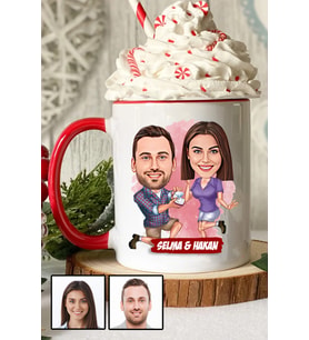 Eşe Yıldönümü Hediyesi Karikatürlü Kırmızı Kupa Bardak