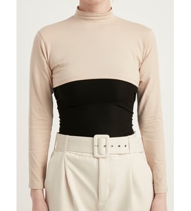 Uzun Kollu Balıkçı Yaka  Pamuk Yarım Body - Bej ( Small - Medium - Large )