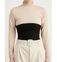 Uzun Kollu Balıkçı Yaka  Pamuk Yarım Body - Bej ( Small - Medium - Large )