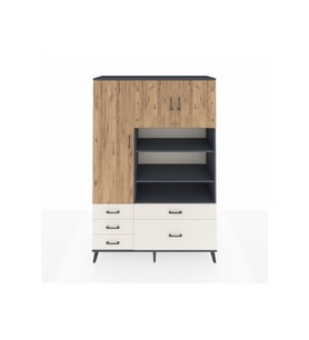 Hyperion Dolap 9 Raflı 5 Çekmeceli 3 Kapaklı 132x44x195 Antrasit-Çam/Aytaşı