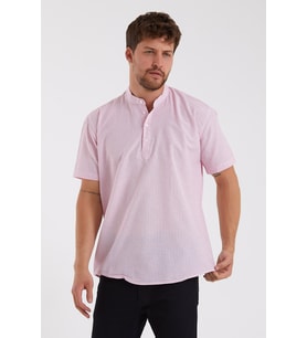 Erkek Pembe Hakim Yaka Yarım Patlı Ekoseli Kısa Kollu Slim Fit Gömlek 21Y-4300602-1