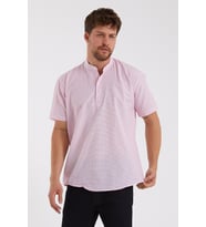 Erkek Pembe Hakim Yaka Yarım Patlı Ekoseli Kısa Kollu Slim Fit Gömlek 21Y-4300602-1