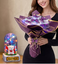 Size Özel Renkli Led Işıklı Fanus ve Renkli Led Işıklı Kelebek Buketi (Model 5)