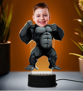 Doğum Günü Hediyesi,Sevgiliye Hediye, Kişiye Özel Fotoğraflı King Kong Karikatür 3D Led Lamba (Beyaz)