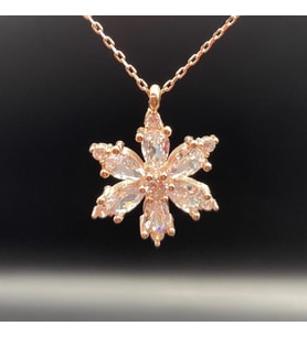 Beyaz Taşlı Lotus Çiçeği Kolye Rose Altın Kaplama Gümüş Lotus Kolye