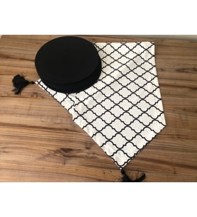 BEYAZ ZEMİN SİYAH MOROCCAN DESENLİ RUNNER & SUPLA (Krem)