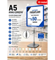 10 Adet - A5 Ayaklı Çerçeve Seti Plastik Ördek Ayak Teleskopik Borulu Fiyat Etiketliği Yönlendirme Levhası Menü Panosu Mavi