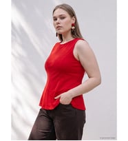 LCW Curve Kırmızı Büyük Beden Fırfırlı Peplum Bluz