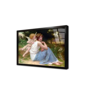 Cupid ve Psyche Çerçeveli Cam Tablo