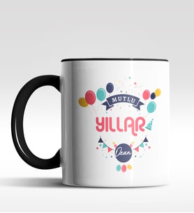 Kişiye Özel Mutlu Yıllar Tasarımlı Siyah Kupa (Siyah)