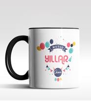 Kişiye Özel Mutlu Yıllar Tasarımlı Siyah Kupa (Siyah)