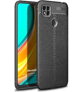 Xiaomi Redmi 10A için Kılıf Deri Dokulu Silikon Siyah [Redmi 10A ile Uyumlu Kılıf - Siyah]