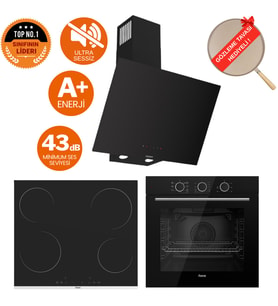 Ferre FryArt & FlowArt Legno Sessiz Davlumbaz Elektrikli Siyah Ank. Set (D077-SA + MS261 + QXE62CS)
