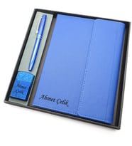 Signator® Codex  N139 Kişiye Özel Defterli Set - İsme Özel Mavi Kalem + İsme Özel Mavi Defter + İsme Özel Mavi Çakmak  İsme Özel Kutusunda Hediyelik Set (Karışık)