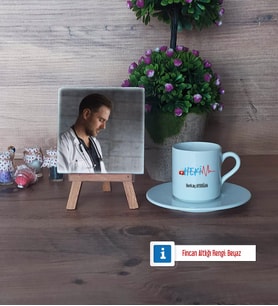 Hekim Fotoğraflı Dekoratif Taş, Ahşap Altlıklı Türk Kahvesi Fincanı Hediye (Model 2)