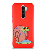Xiaomi Redmi Note 8 Pro Soft Premier Kapak Salyangoz Gary Tasarımlı Silikon Kılıf - Kırmızı (Şeffaf)