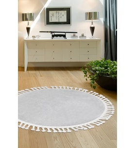 Dijidekor Peluş Halı Açık Gri Cool Saçaklı Yuvarlak Kesme Post Yolluk Kilim Salon Halısı Modelleri
