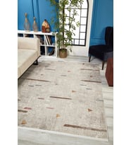 Bej Halı Vintage Stil Geometrik Desenli Yıkanabilir Kaymaz Taban Salon Halısı Dijital Baskı