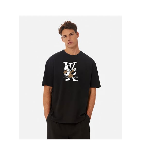 Louis Vuitton Baskılı Yüksek Kaliteli Oversize Siyah T-shirt