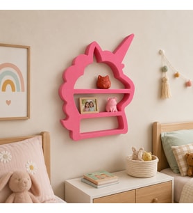 Unicorn Figürlü Çocuk Odası Duvar Rafı – 3 Bölmeli Dekoratif Raf