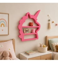 Unicorn Figürlü Çocuk Odası Duvar Rafı – 3 Bölmeli Dekoratif Raf