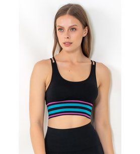 MioFit Energy Blok Çizgili Destekli Seamless Spor Sütyeni (Siyah)