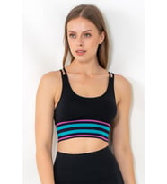 MioFit Energy Blok Çizgili Destekli Seamless Spor Sütyeni (Siyah)