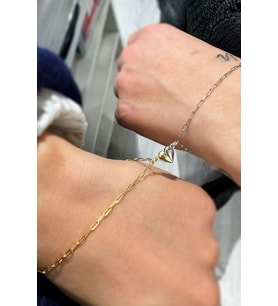 925 Ayar Gümüş Gold-Rodyum Kaplama Birbirini Aşka Çeken Sevgili, Mıknatıslı Kalp Bileklik