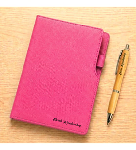 Kişiye Özel Deri Defter Bambu Kalem (Pembe)