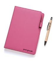 Kişiye Özel Deri Defter Bambu Kalem (Pembe)