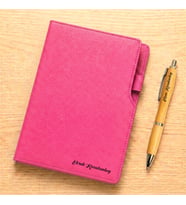 Kişiye Özel Deri Defter Bambu Kalem (Pembe)