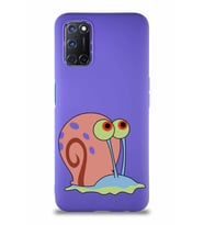 Oppo A72 Soft Premier Kapak Salyangoz Gary Tasarımlı Silikon Kılıf - Mor (Şeffaf)