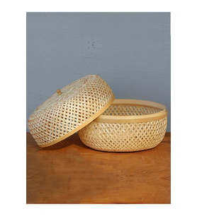 Bohem Dekoratif Kapaklı Bambu Kutu, Sepet, Iskandinav, Modern, Bohem, Rattan