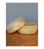 Bohem Dekoratif Kapaklı Bambu Kutu, Sepet, Iskandinav, Modern, Bohem, Rattan