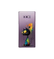 Samsung Galaxy Note 9 ile Uyumlu Splash Kedi Tasarımlı Şeffaf Silikon Kılıf