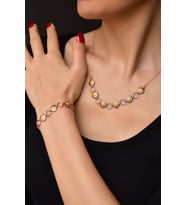 Papatya Silver 925 Ayar Gümüş Rose Kaplama Halka Mineli Papatya Kolye Ve Bileklik Set